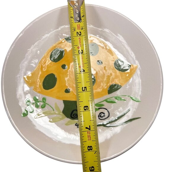 Vtg Hand Painted Ceramic 1972 Plates Mushroom Daisy Flower Yellow Polka Dot - Picture 8 of 8